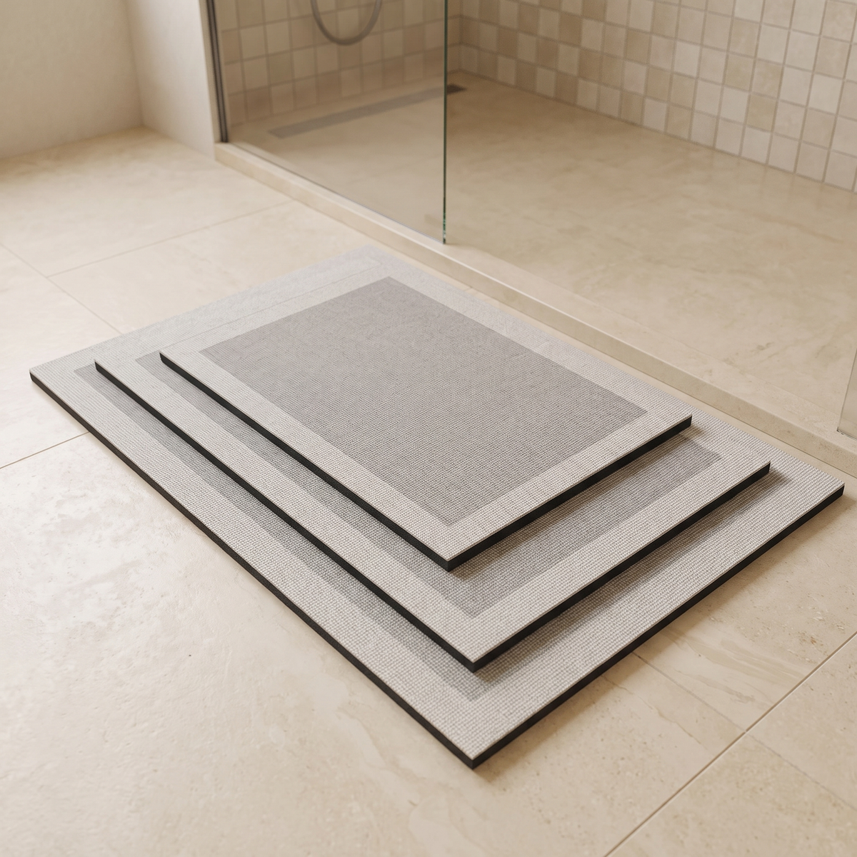 Les trois tailles du tapis de bain, 40x60, 50x80 et 60x90 cm