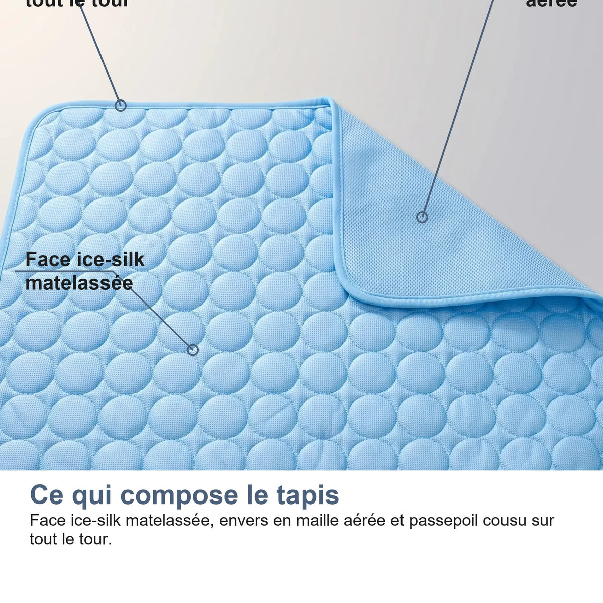 Face ice-silk matelassée, envers en maille aérée et passepoil