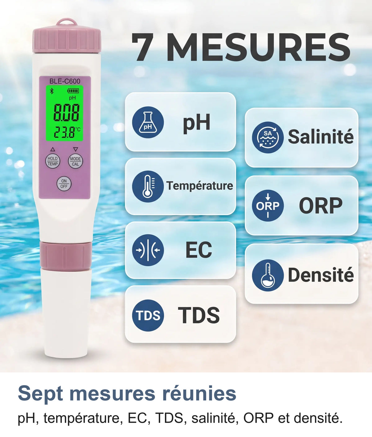 Sept catégories de mesure du testeur d'eau