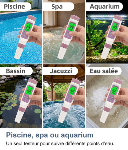Testeur d'eau pour piscine, spa, aquarium, bassin, jacuzzi et eau salée