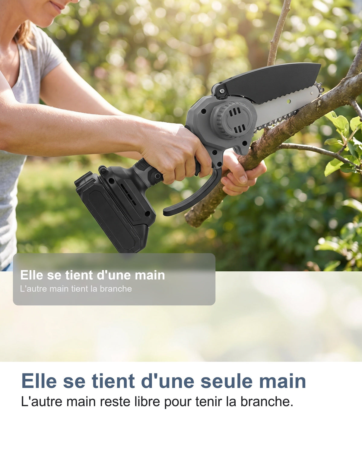 La mini tronçonneuse tenue d'une seule main