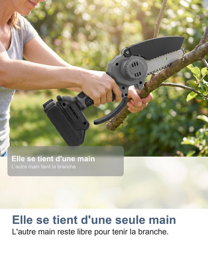 La mini tronçonneuse tenue d'une seule main
