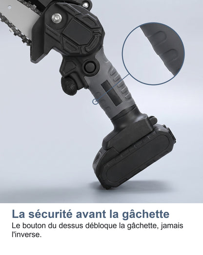 La gâchette et le bouton de sécurité de la tronçonneuse