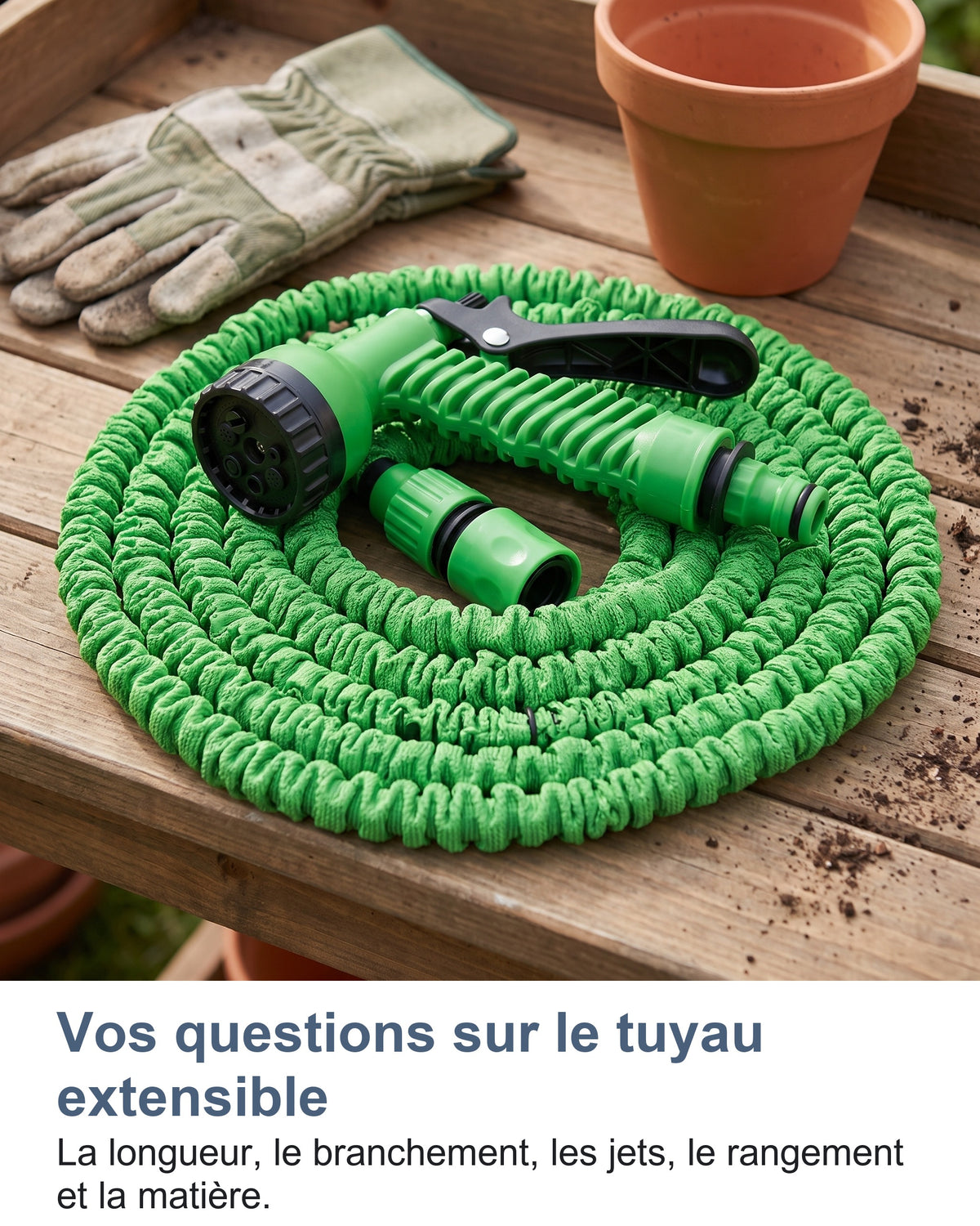 Vos questions sur le tuyau extensible La longueur, le branchement, les jets, le rangement et la matière.