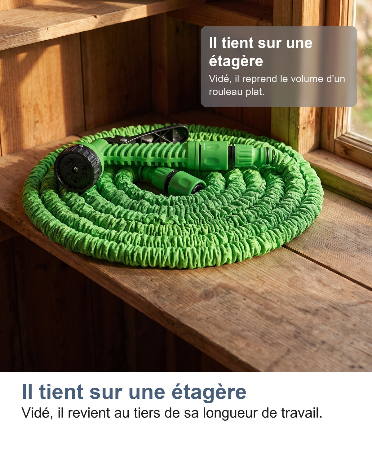 Il tient sur une étagère Vidé, il revient au tiers de sa longueur de travail.