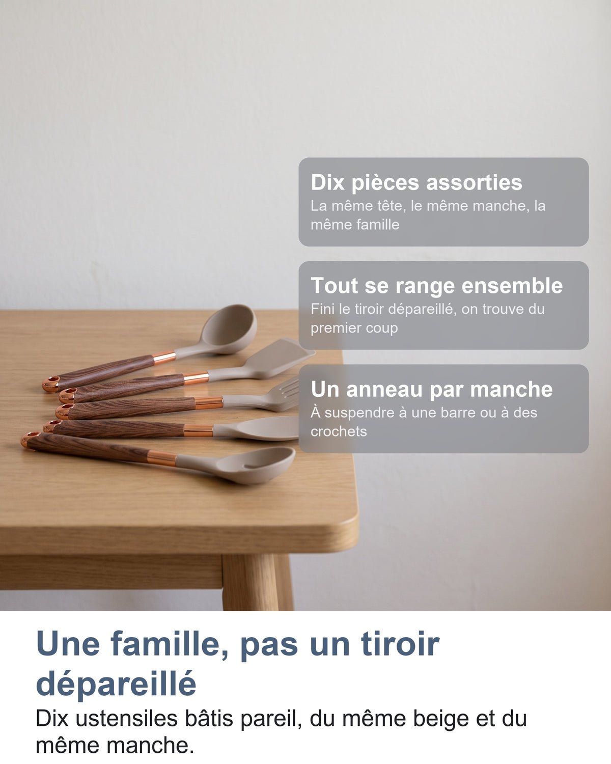 Dix pièces assorties, tout se range ensemble, un anneau par manche