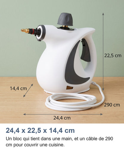 Dimensions du nettoyeur vapeur : 24,4 x 22,5 x 14,4 cm et câble de 290 cm