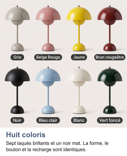 Les huit coloris : gris, beige rouge, jaune, brun rougeâtre, noir mat, bleu clair, blanc et vert foncé