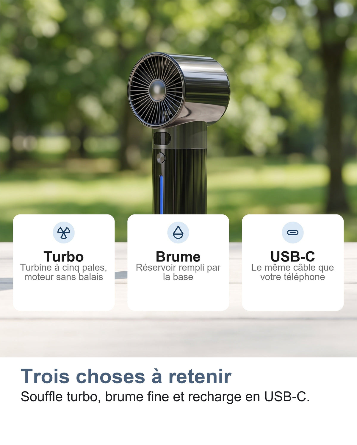 Le mini ventilateur turbo posé sur une table