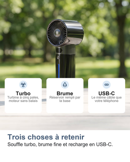 Le mini ventilateur turbo posé sur une table