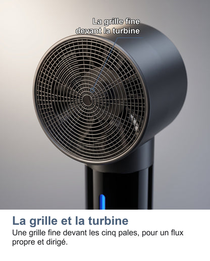 Gros plan sur la grille et la turbine du ventilateur