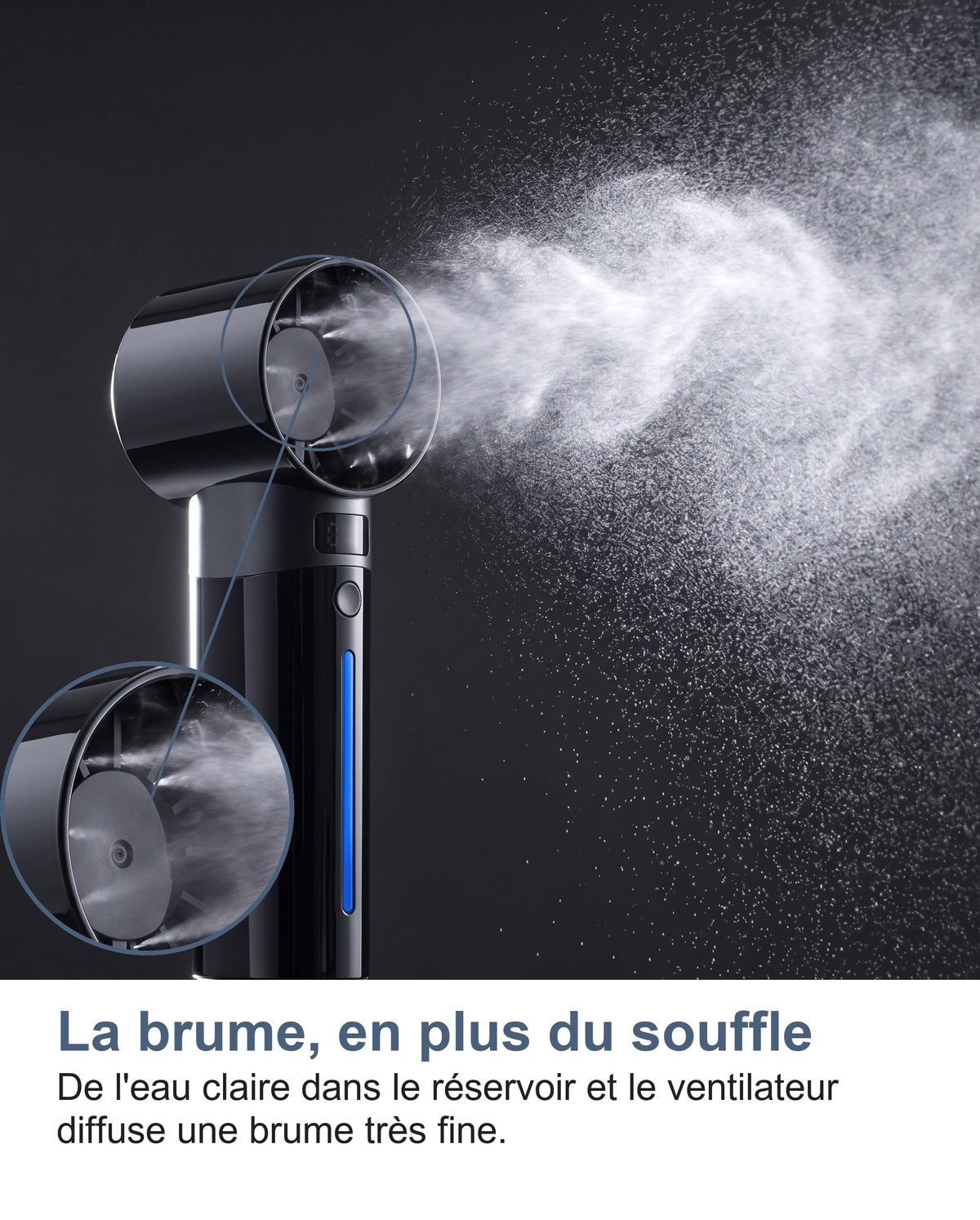 Brume fine sortant du mini ventilateur turbo