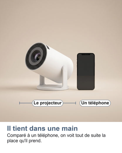 La taille du vidéoprojecteur portable comparée à un téléphone