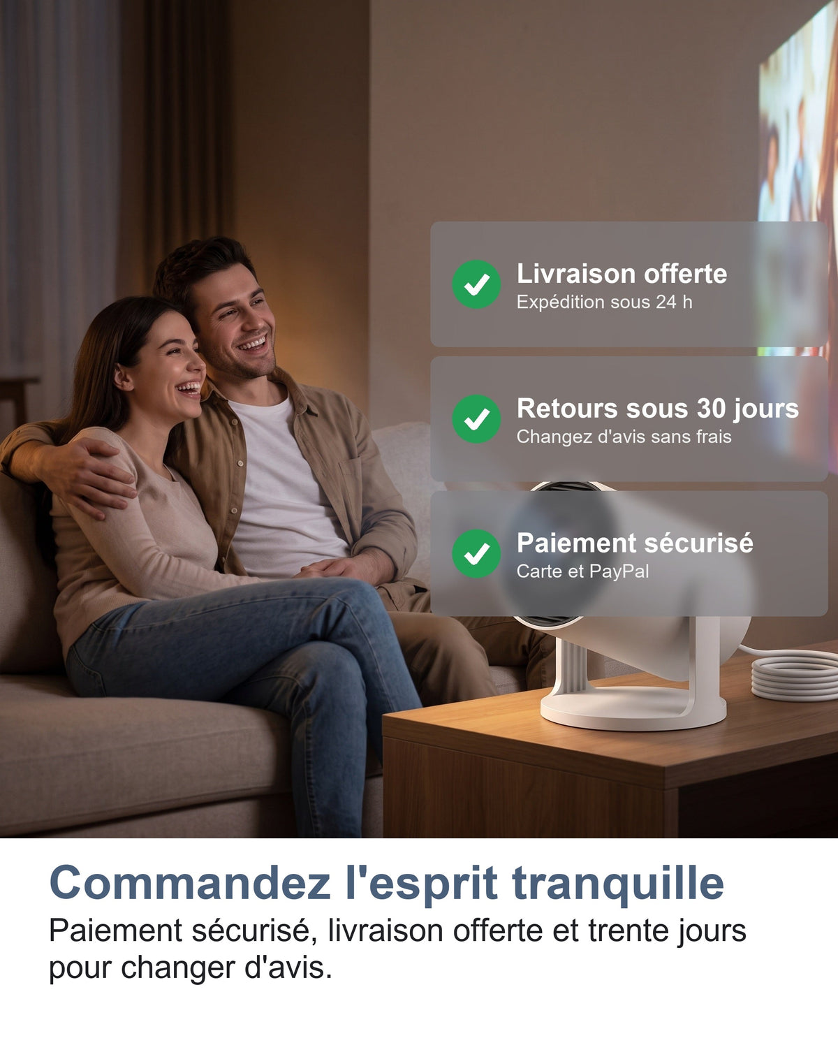 Livraison offerte, paiement sécurisé et trente jours pour changer d'avis