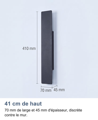 Dimensions de l'applique : 410 mm de haut, 70 mm de large et 45 mm d'épaisseur