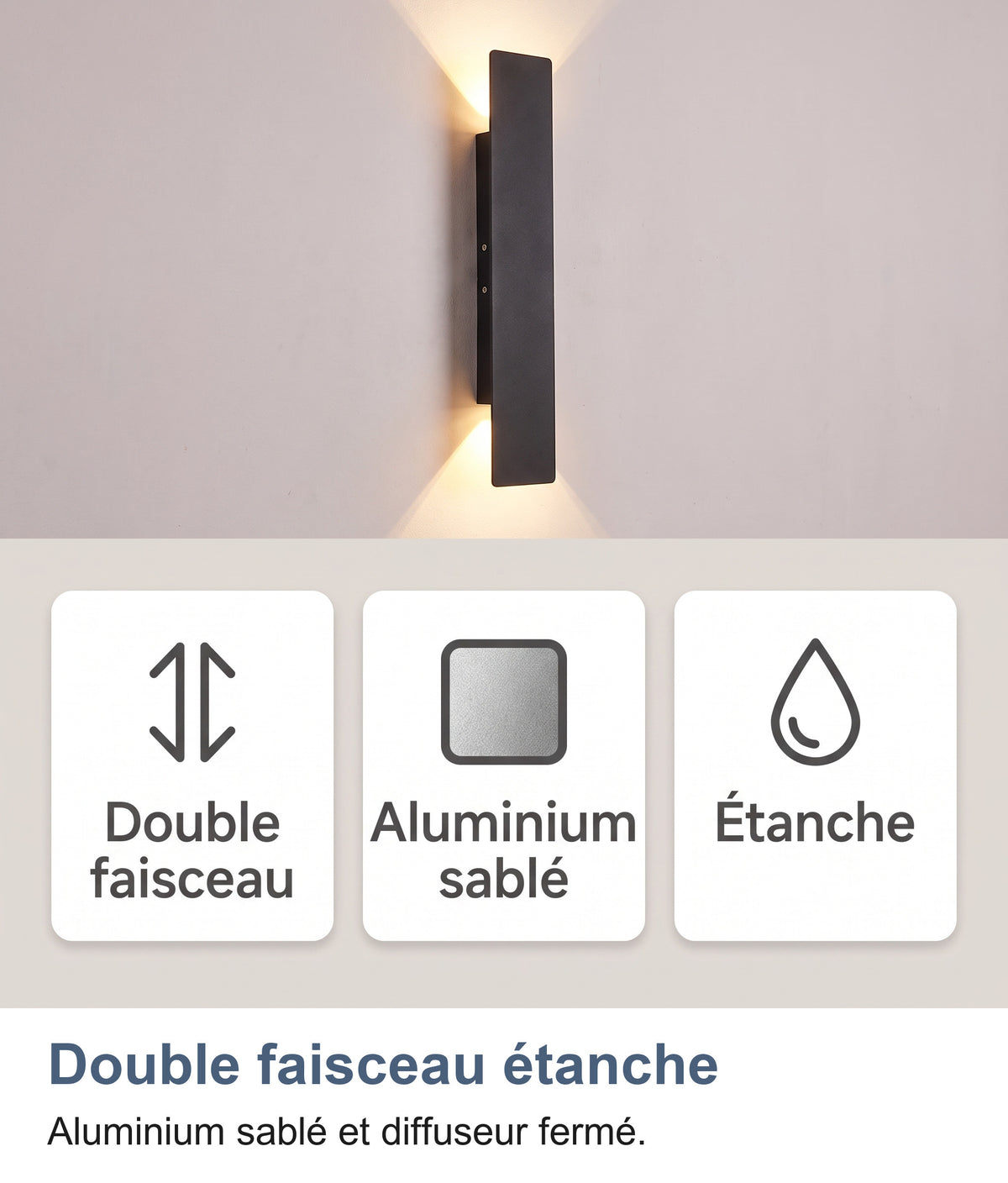 Trois atouts : double faisceau, aluminium sablé et corps étanche
