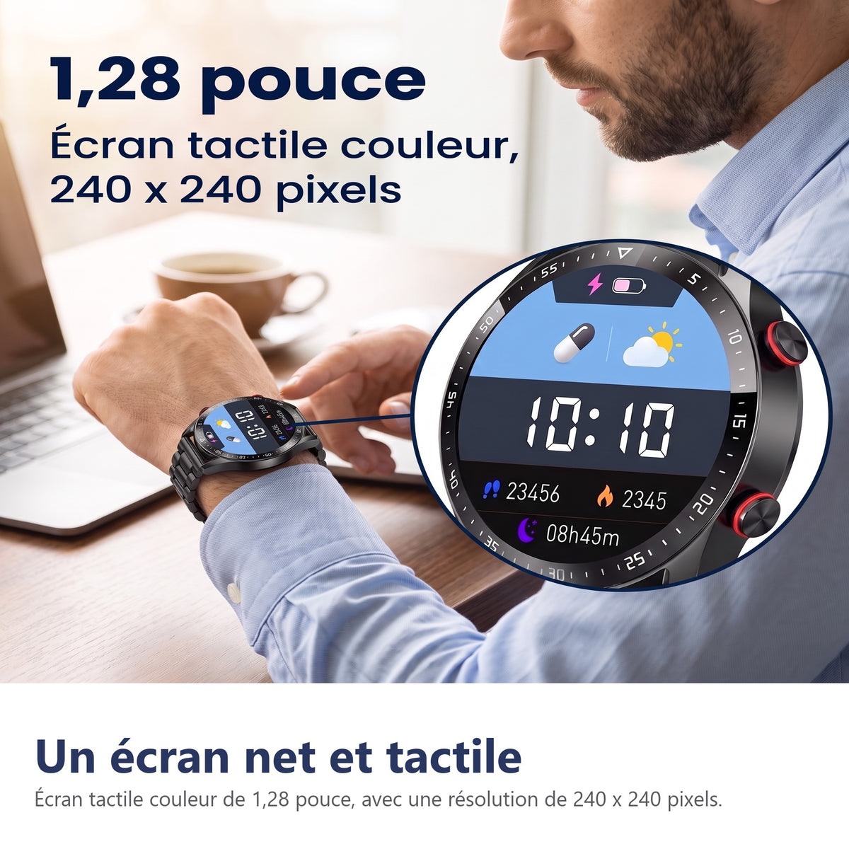Écran tactile de la montre connectée, 1,28 pouce
