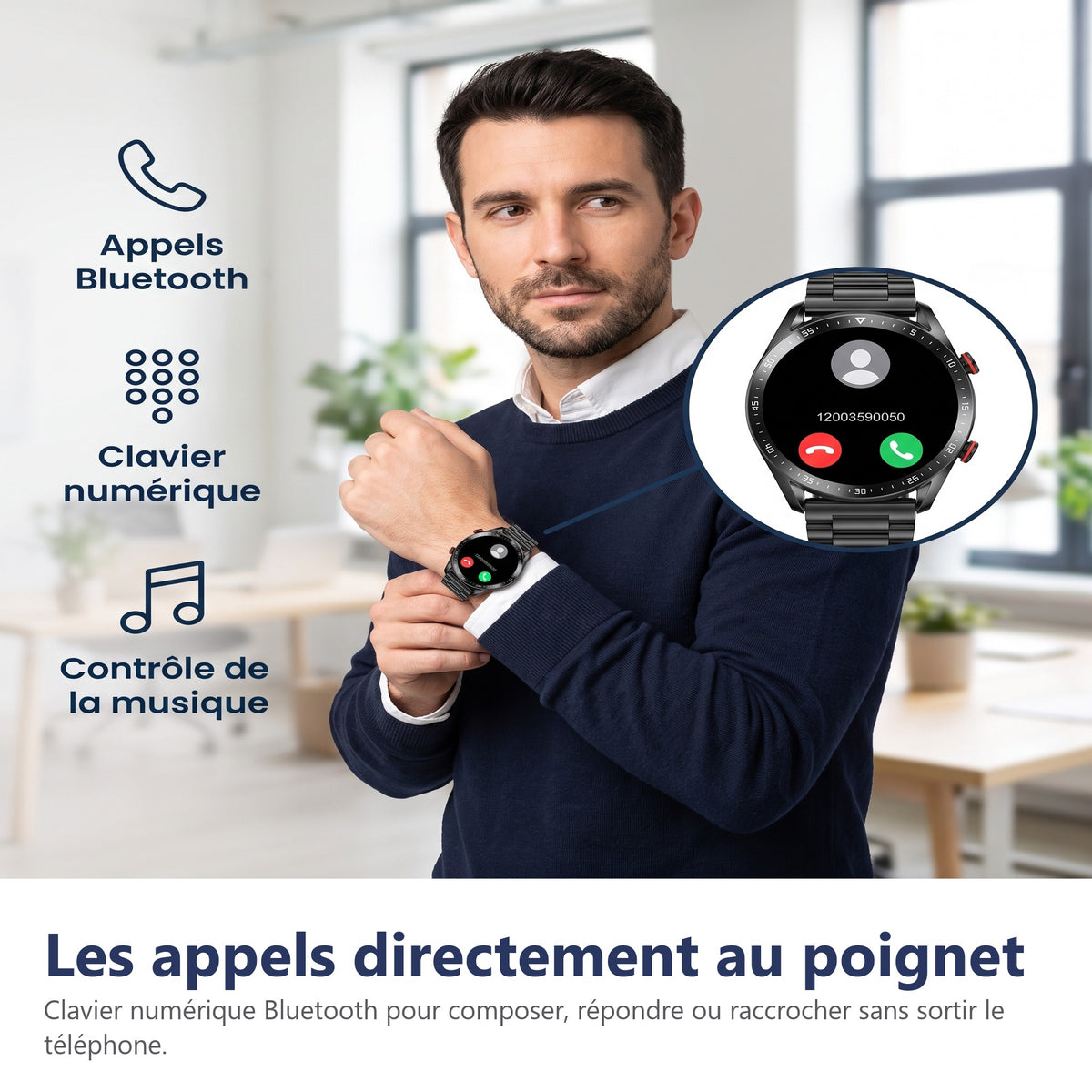 Appel Bluetooth affiché sur la montre connectée