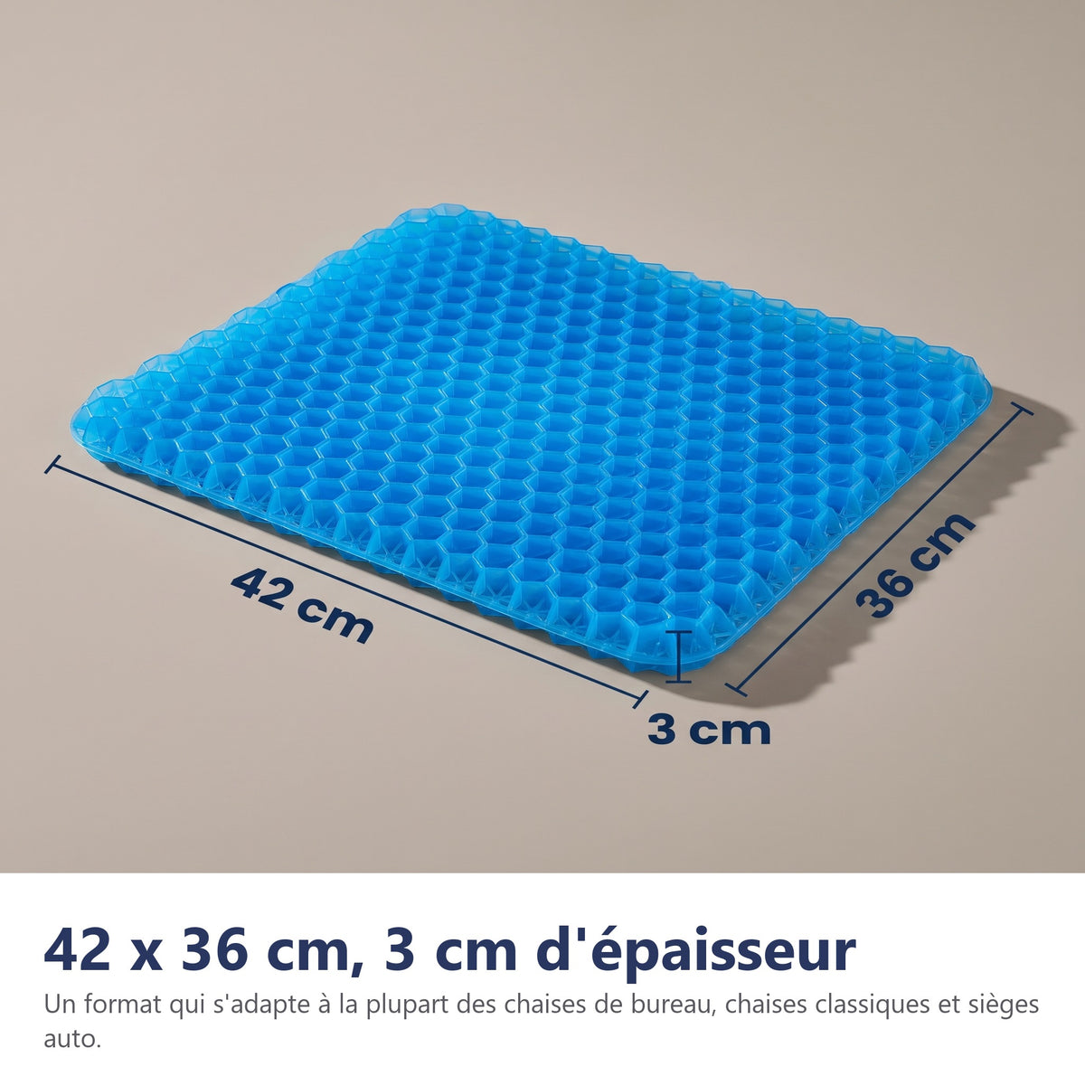 42 x 36 cm, 3 cm d'épaisseur