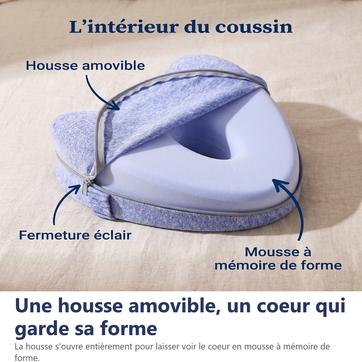Une housse amovible, un coeur qui garde sa forme