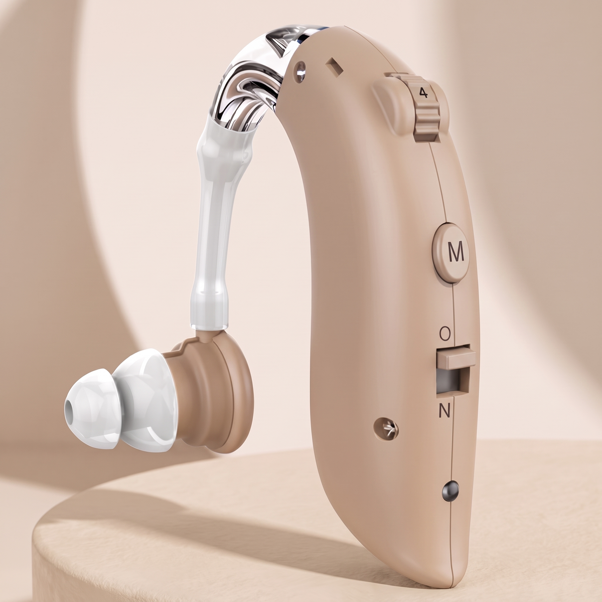 Appareil auditif rechargeable beige avec réduction du bruit