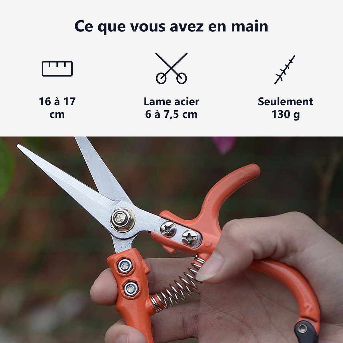16 à 17 cm, 130 g, tenu dans une seule main