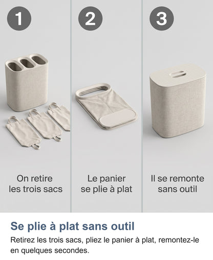 Panier à linge pliable, trois étapes de pliage sans outil