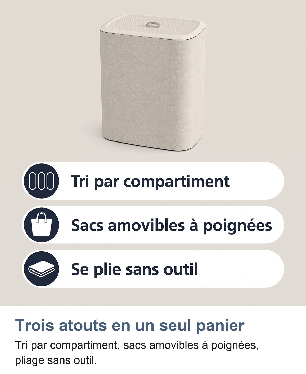 Trois atouts du panier à linge : tri, sacs amovibles, pliage